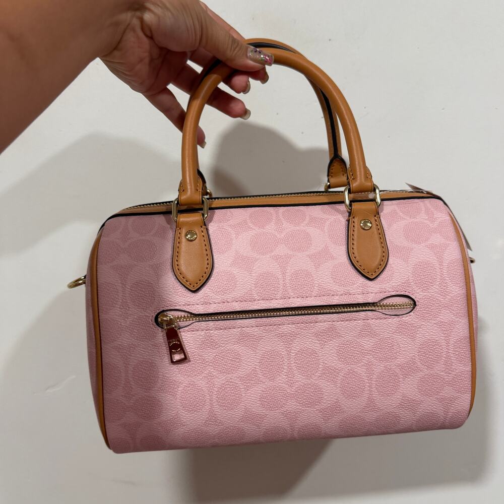 Coach Medium Rowan Satchel Bag In Signature Canvas With Charms Powder Pink NWT - Picture 2 of 6